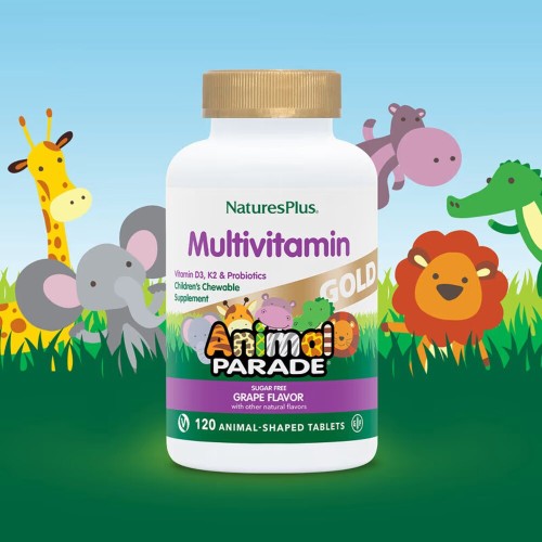 NaturesPlus, Animal Parade Gold, жевательные мультивитамины для детей, со вкусом винограда, 120 таблеток в форме животных