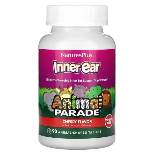 NaturesPlus, Animal Parade, жевательная добавка для поддержки здоровья внутреннего уха, для детей, вкус вишня, 90 таблеток в форме животных