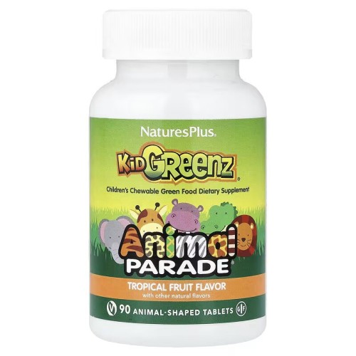 NaturesPlus, Animal Parade, пищевая добавка для детей с натуральным вкусом зелени, тропические фрукты, 90 таблеток в форме животных