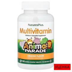 NaturesPlus, Animal Parade, жевательные мультивитамины для детей, со вкусом апельсина, 180 таблеток в форме животных