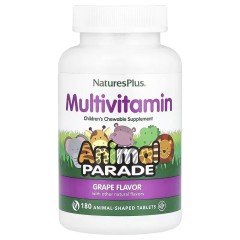 NaturesPlus, Animal Parade, жевательные мультивитамины для детей, виноград, 180 таблеток в форме животных