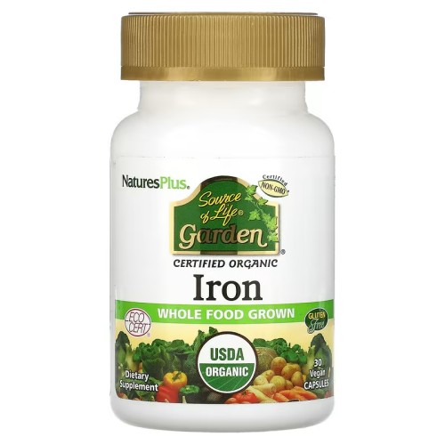 NaturesPlus, Source of Life Garden, железо, 18 мг, 30 веганских капсул