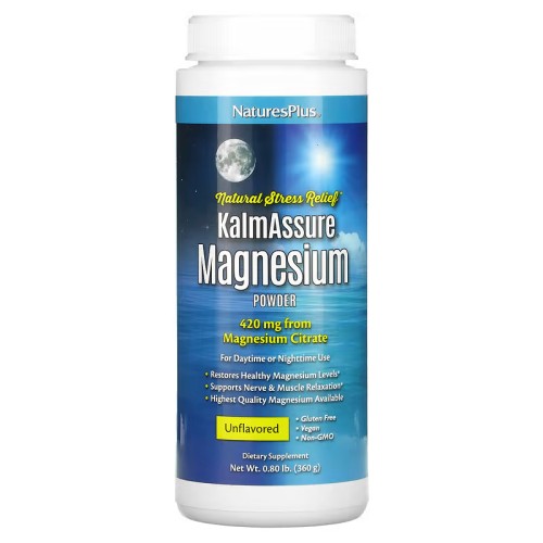 NaturesPlus, Магний в виде порошка KalmAssure, Без ароматизаторов, 400 мг, 0,80 фунта (360 г) (УЦЕНКА! Срок годности: 09/25)