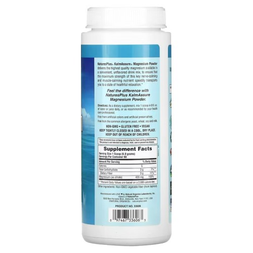 NaturesPlus, Магний в виде порошка KalmAssure, Без ароматизаторов, 400 мг, 0,80 фунта (360 г) (УЦЕНКА! Срок годности: 09/25)