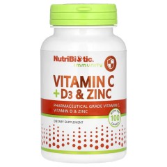 NutriBiotic, Immunity, витамины C + D3 и цинк, 100 капсул (50 порций)