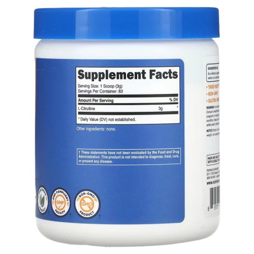 Nutricost, L-цитруллин, без вкусовых добавок, 250 г (83 порции)