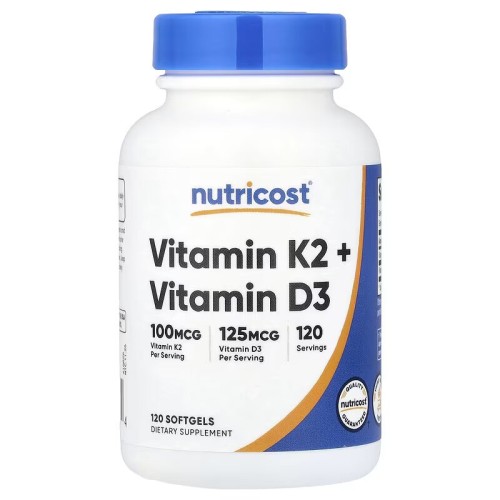 Nutricost, Витамин K2 и витамин D3, 120 мягких таблеток