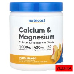 Nutricost, кальций и магний, со вкусом персика и манго, 300 г (30 порций)
