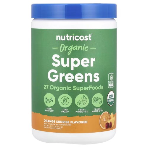 Nutricost, Смесь органической зелени и суперфудов, вкус апельсин, вишня и ананас, 342 г (30 порций)