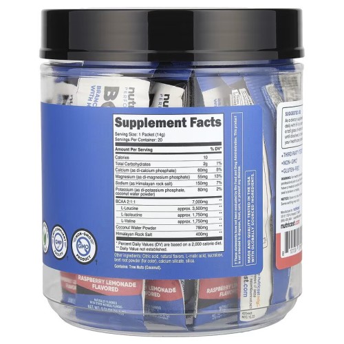 Nutricost, Performance, BCAA , вкус малиновый лимонад, 20 пакетиков по 14 г (0,5 унции)