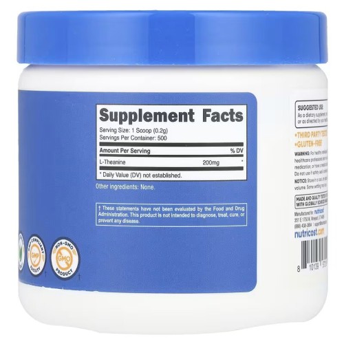 Nutricost, L-теанин, без добавок, 100 г, (500 порций)
