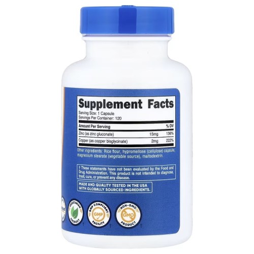 Nutricost, Цинк и медь, 120 капсул