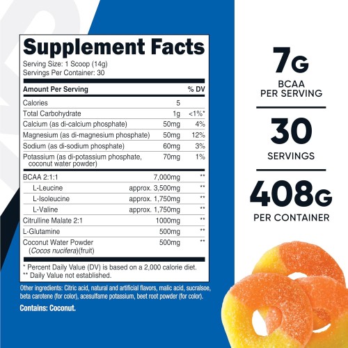 Nutricost, Performance, BCAA, со вкусом персиковых колечек, 408 г (30 порций)