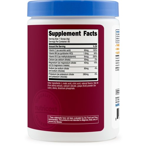 Nutricost, Электролиты, улучшенный комплекс для увлажнения, виноград, 234 г (60 порций)