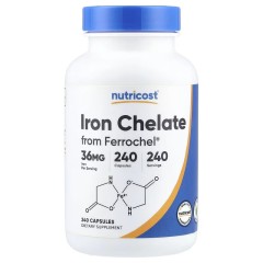 Nutricost, Хелат железа от Ferrochel, 36 мг, 240 капсул