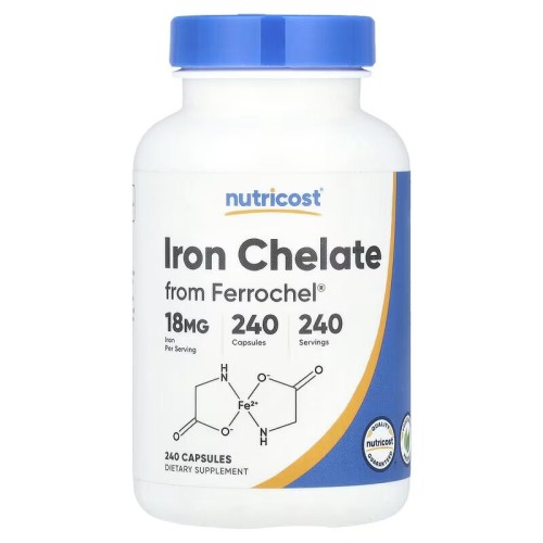 Nutricost, Хелат железа от Ferrochel, 18 мг, 240 капсул