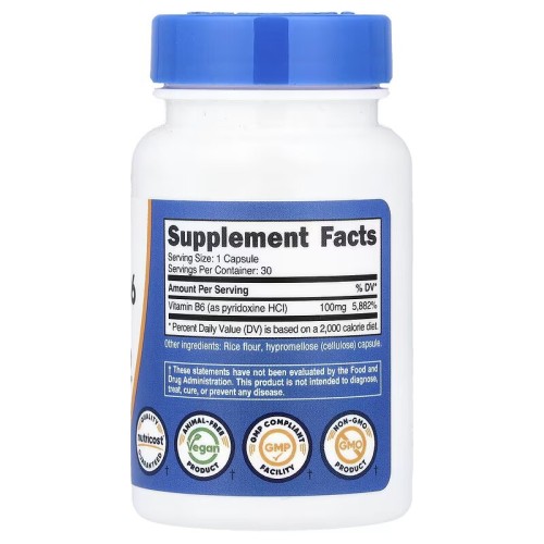 Nutricost, Витамин B6, 100 мг, 30 капсул