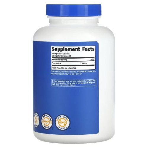 Nutricost, бета-аланин, 3400 мг, 240 капсул (850 мг в 1 капсуле)