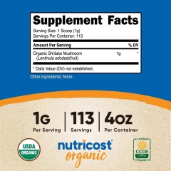 Nutricost, органический порошок из грибов шиитаке, без добавок, 113 г (4 унции)