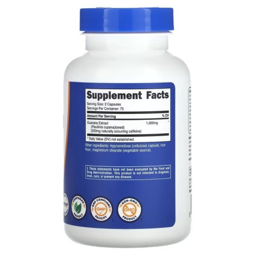 Nutricost, Гуарана, 150 капсул, (75 порций)