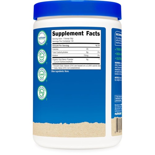 Nutricost, Органические ягоды годжи, без добавок, 454 г, 50 порций