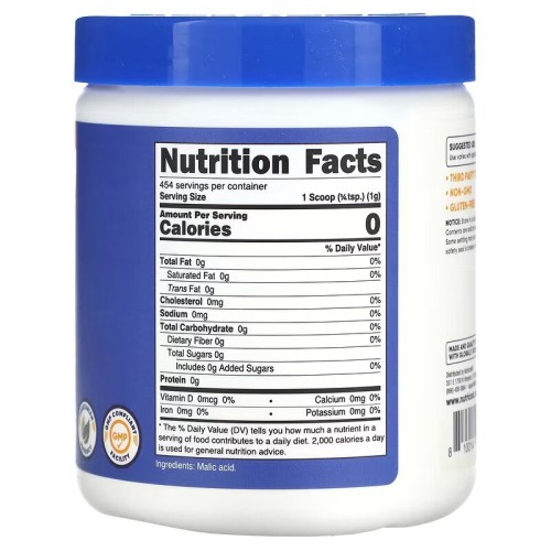 Nutricost, яблочная кислота в порошке, без добавок, 454 г (1 фунт)