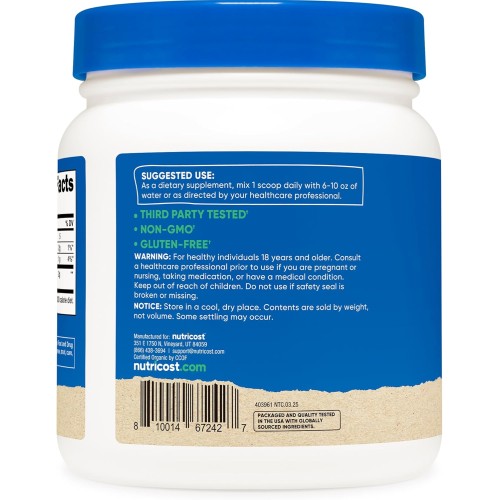 Nutricost, порошок из органической куркумы, без добавок, 454 г (227 порций)