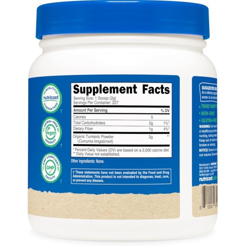 Nutricost, порошок из органической куркумы, без добавок, 454 г (227 порций)