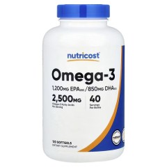 Nutricost, омега-3, 120 мягких капсул (40 порций)