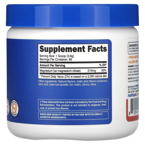 Nutricost, цитрат магния, малиновый лимонад, 250 г (8,9 унции)