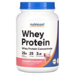 Nutricost, концентрат сывороточного протеина, со вкусом клубничного молочного коктейля, 907 г (25 порций)