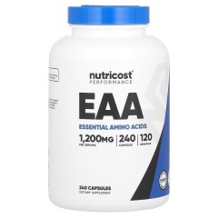 Nutricost, Performance, незаменимые аминокислоты, 1200 мг, 240 капсул (120 порций)