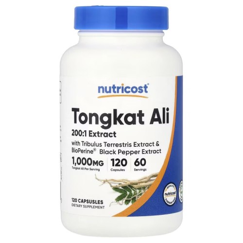 Nutricost, Tongkat Ali эврикома длиннолистная, 1000 мг, 120 капсул (60 порций)