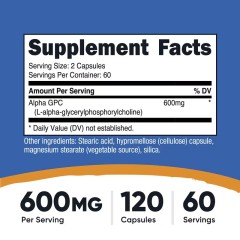 Nutricost, альфа-ГФХ, Alpha GPC, 600 мг, 120 капсул (60 порций)
