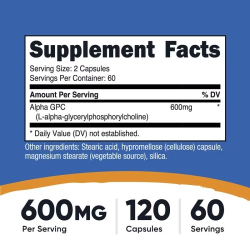 Nutricost, альфа-ГФХ, Alpha GPC, 600 мг, 120 капсул (60 порций)