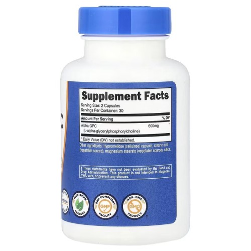 Nutricost, альфа-ГФХ, Alpha GPC, 600 мг, 60 капсул (30 порций)
