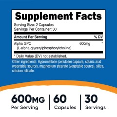Nutricost, альфа-ГФХ, Alpha GPC, 600 мг, 60 капсул (30 порций)