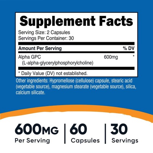 Nutricost, альфа-ГФХ, Alpha GPC, 600 мг, 60 капсул (30 порций)