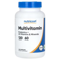 Nutricost, мультивитамины, пробиотики, 22 витамина и минерала, 120 капсул (60 порций)