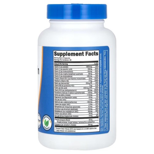 Nutricost, мультивитамины, пробиотики, 22 витамина и минерала, 120 капсул (60 порций)