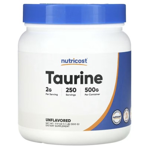 Nutricost, Таурин, без добавок, 500 г (250 порций)
