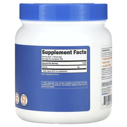 Nutricost, Таурин, без добавок, 500 г (250 порций)
