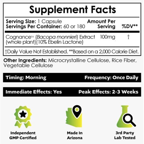 Nootropics Depot, Cognance Enhanced Bacopa, экстракт бакопы, 100 мг, 60 капсул