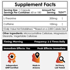 Nootropics Depot, 100mg Caffeine + 200mg L-Theanine, 60 капсул