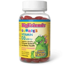 Natural Factors, Big Friends, жевательный витамин D3, клубничный вкус, 600 МЕ, 60 жевательных таблеток
