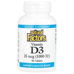 Natural Factors, Солнечный витамин D3, 25 мкг (1000 МЕ), 90 таблеток