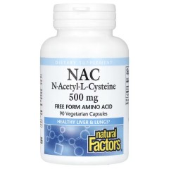 Natural Factors, NAC, N-ацетил-L цистеин, 500 мг, 90 вегетарианских капсул