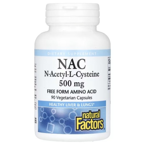 Natural Factors, NAC, N-ацетил-L цистеин, 500 мг, 90 вегетарианских капсул
