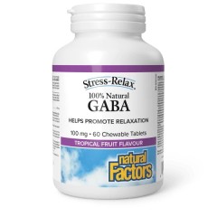 Natural Factors, Stress Relax, Natural GABA, 100 мг, вкус тропические фрукты, 60 жевательных таблеток