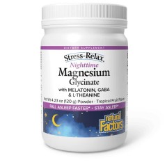 Natural Factors, Stress-Relax, ночной глицинат магния с мелатонином, габа и L-теанин, тропические фрукты, 120 г (30 порций)